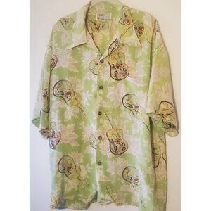 Avanti Shirt Mens 2XL Green Silk Short Sleeve Button Up Hawaiian Ukulele Hula